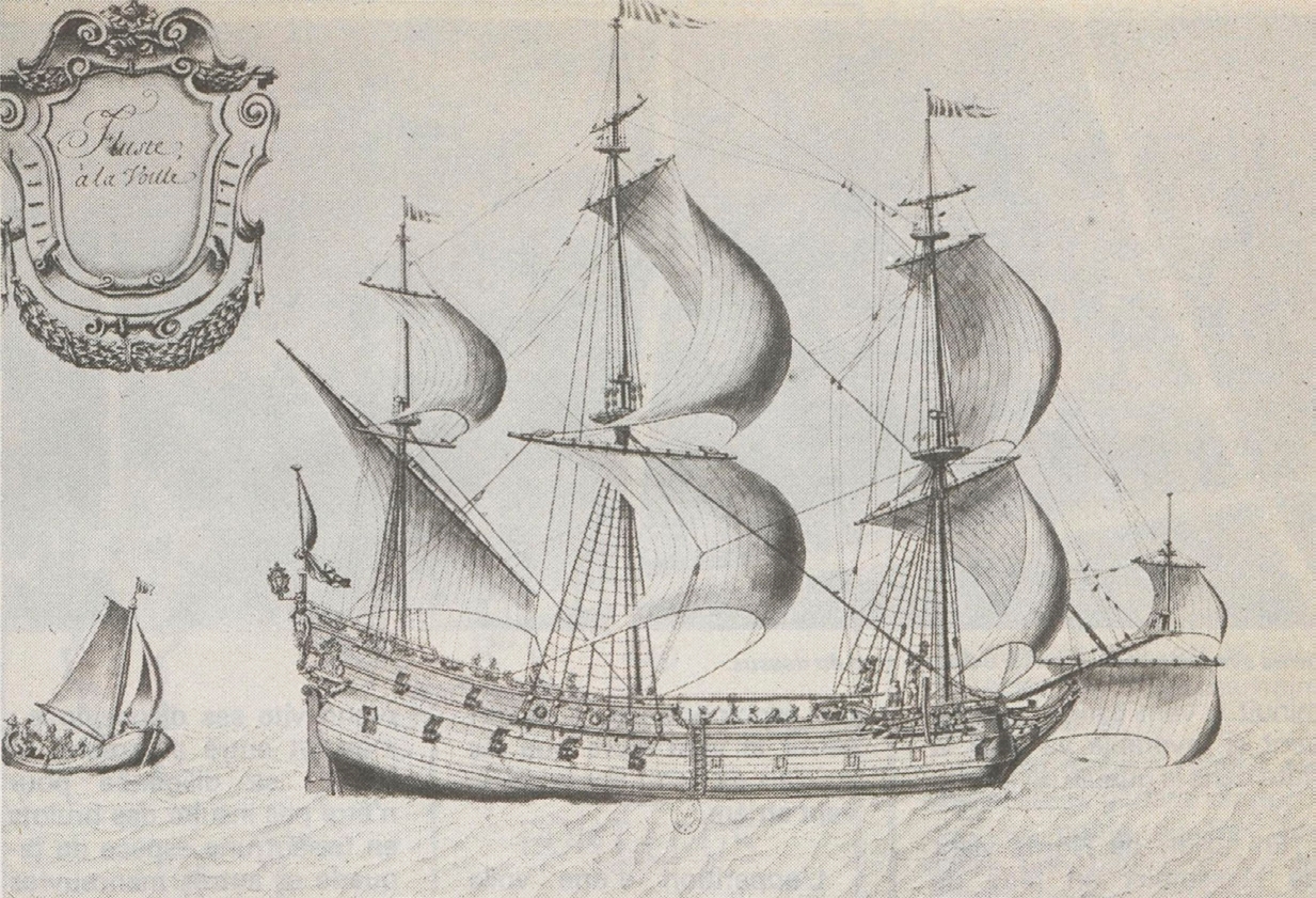 Flûte à la voile, « Dessins de tous les bastimens qui naviguent sur la Méditerranée » par Jean Jouve (1679).