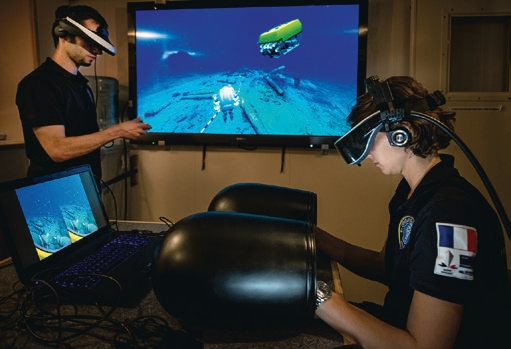 Simulateur 3D permettant aux archéologues et aux techniciens de s’entraîner avant les interventions réelles sur site © DRASSM/Dassault Systèmes