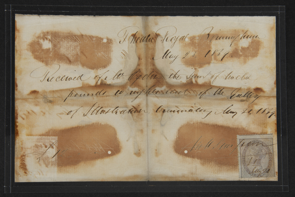 La Cité de la Mer Titanic 2025 2027_Marian MEANWELL_Reçu de paiement du Théâtre Royal de Birmingham 1849 ©Handiprint