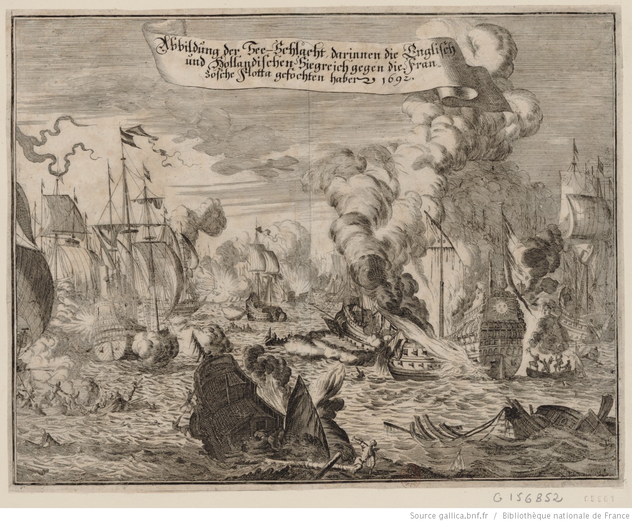 Estampe, Combat de la Hougue, 17e siècle © Gallica-BNF