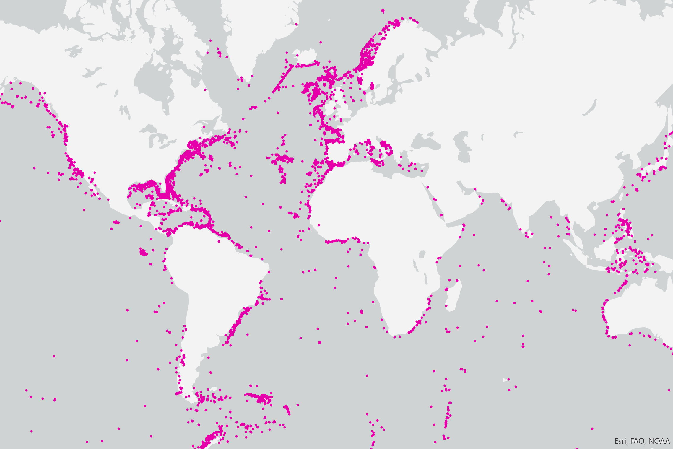 Distribution des coraux d’eau froide © UN Environment Programme World Conservation Monitoring Centre