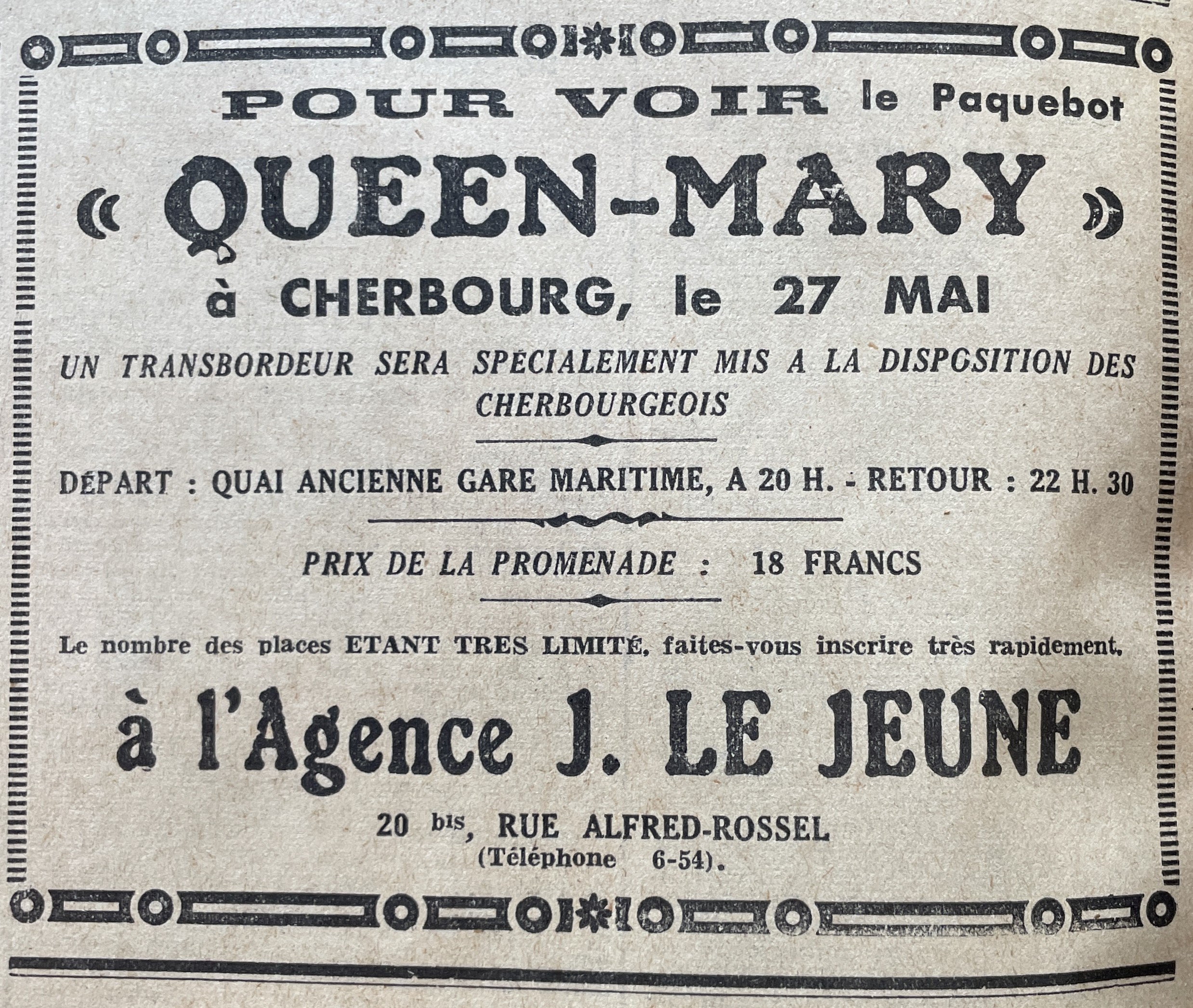 Publicité « Queen Mary » 1936 ©Archives Cherbourg Éclair