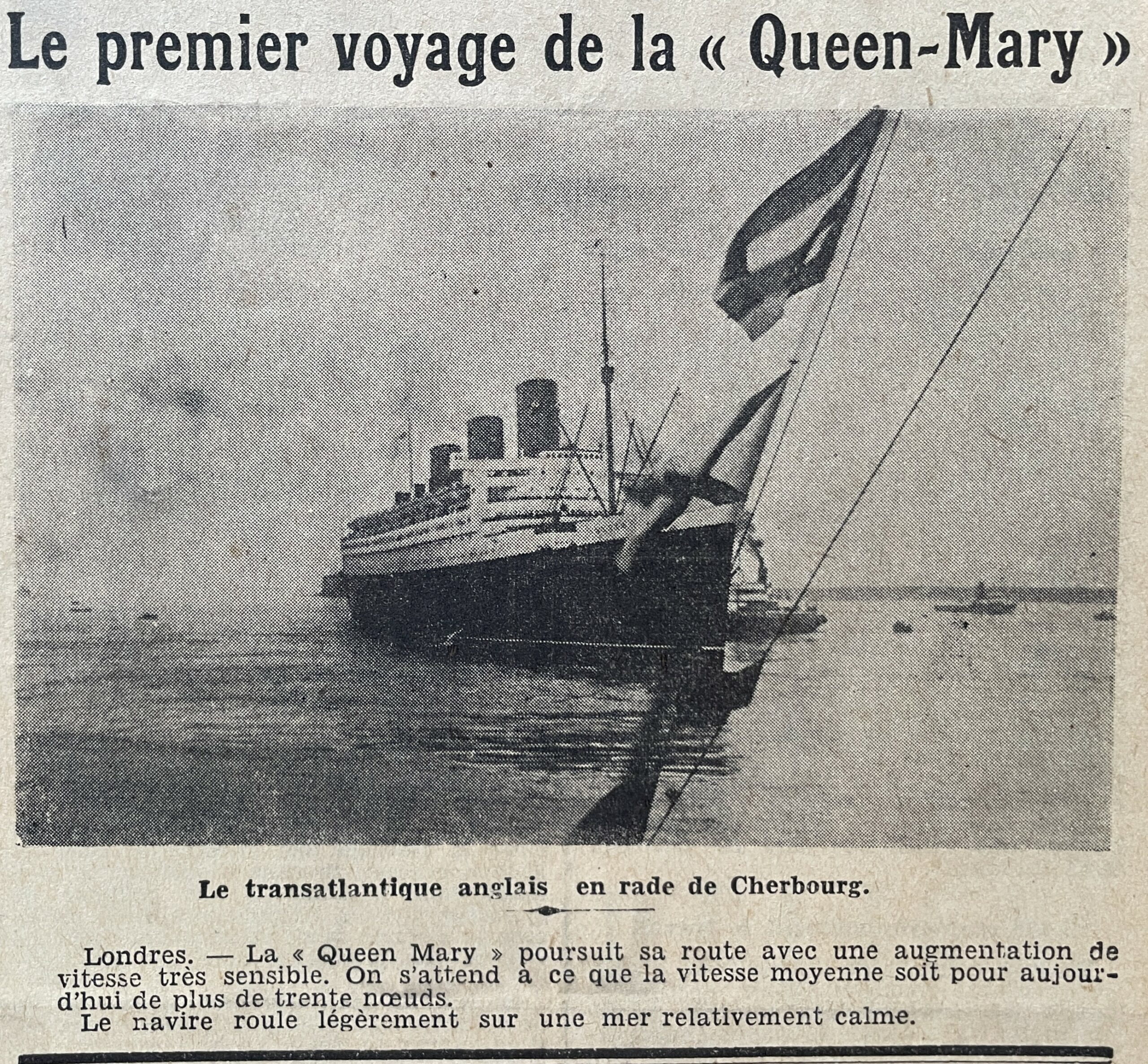 Escale en rade du Queen Mary  27 mai 1936 ©Archives Cherbourg Éclair 29 mai 1936