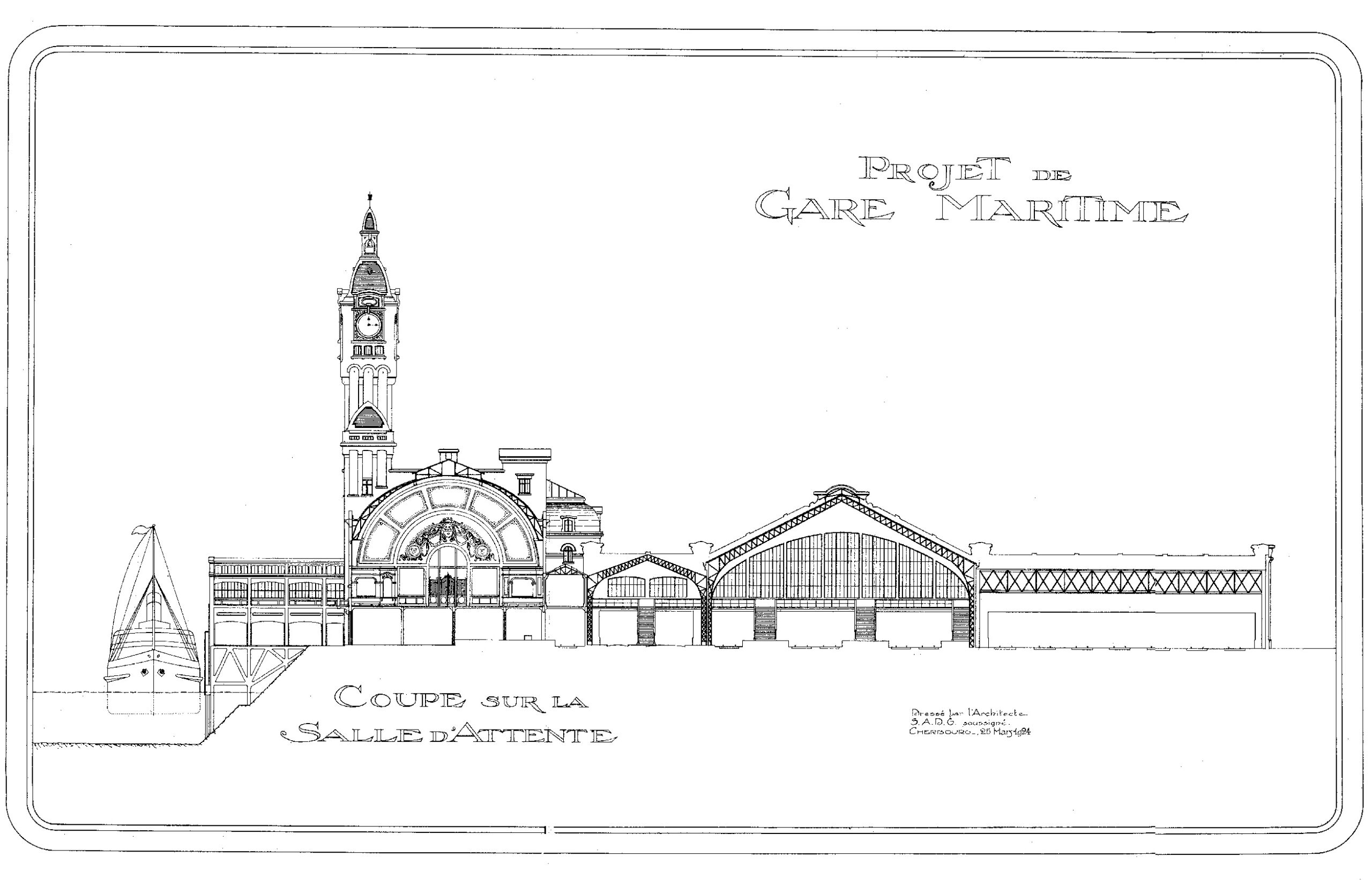 Plan du projet initial de  de la nouvelle Gare Maritime Transatlantique @ Collection CCI Ouest Normandie