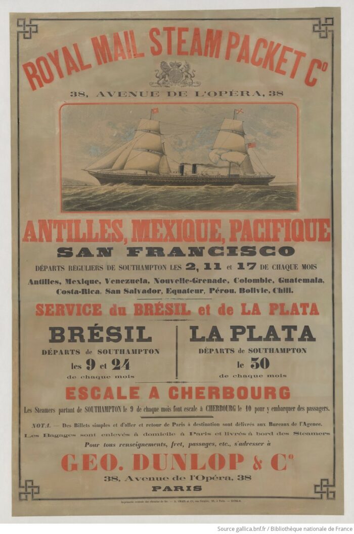 Affiche de la Royal Mail Steam Packet_C° ©Source gallica.bnf.fr / Bibliothèque nationale de France