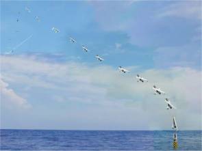 Lancement à partir d'un sous-marin militaire en plongée du drone aérien XFC-UAS (eXperimental Fuel Cell Unmanned Aerial System © NAVSEA-AUTEC