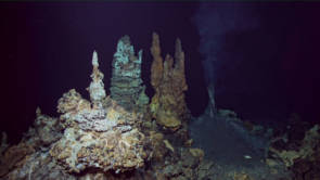Cheminées hydrothermales anciennes et récentes du champ hydrothermal de Fati Ufu ©CHUBACARC 2019 - Ifremer