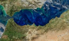 Efflorescence algale (en vert) en Méditerranée, sur les côtes espagnoles ©Norman Kuring, NASA’s Ocean Color web.